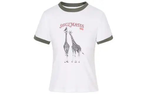 Levis T Shirts Women's White Crew Neck Moderate Straight Fit
