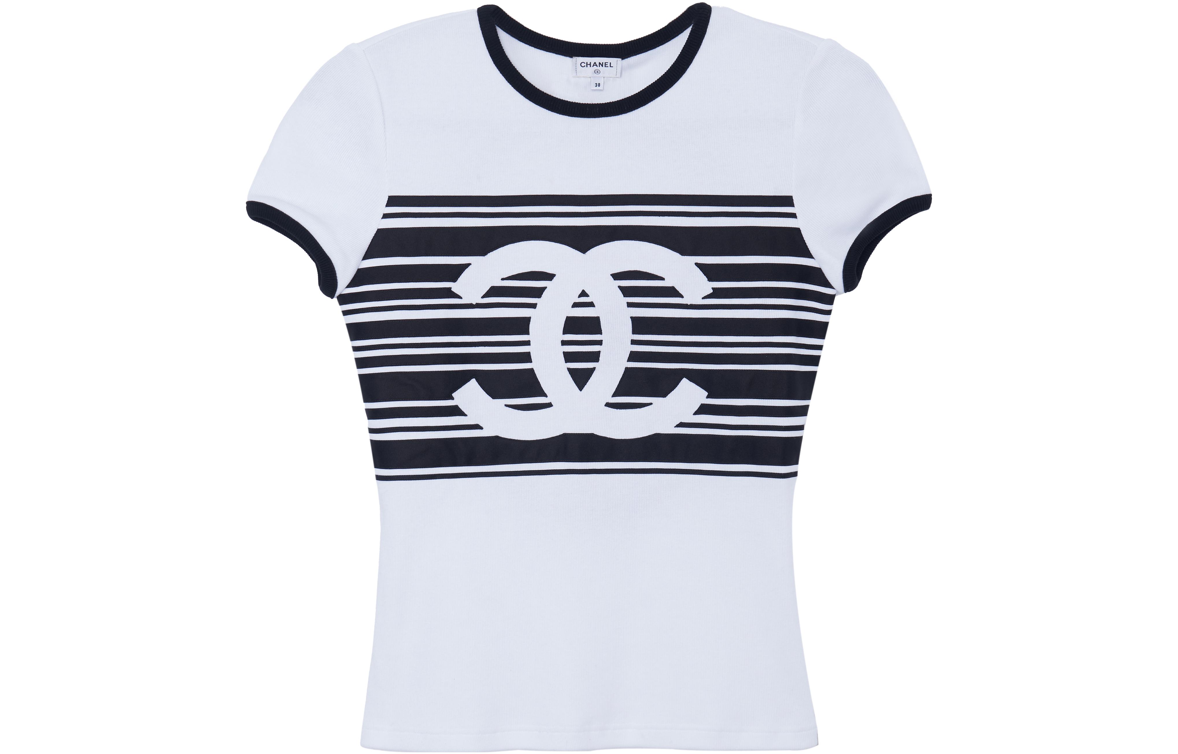 CHANEL T Shirts Women's White Crew Neck Moderate Straight Fit