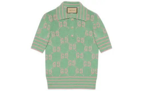 GUCCI Polo Shirts Women's Light Green Pointed Collar Moderate Straight Fit