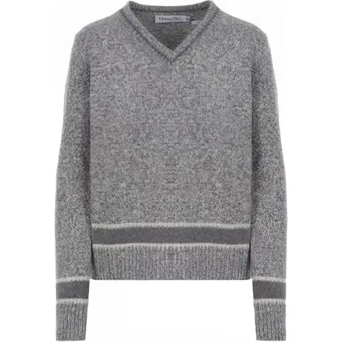 DIOR Quarterly New Products Cashmere Sweaters Women's Gray V Neck Moderate
