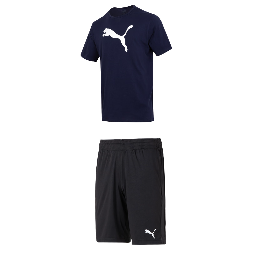 PUMA Casual Sportswear Men's Blue+Black Set Crew Neck Moderate