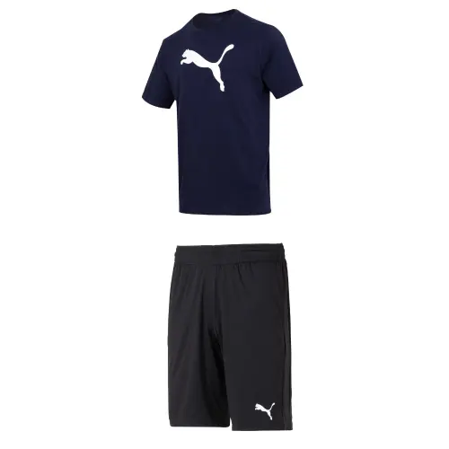 PUMA Casual Sportswear Men's Blue+Black Set Crew Neck Moderate