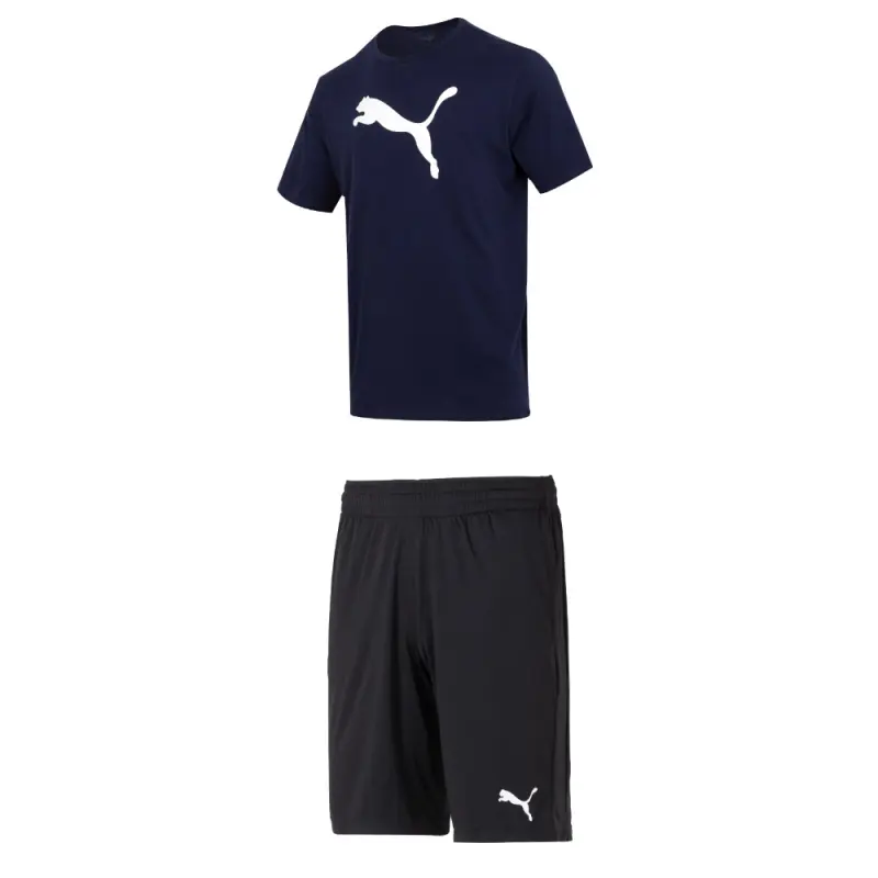 PUMA Casual Sportswear Men's Blue+Black Set Crew Neck Moderate