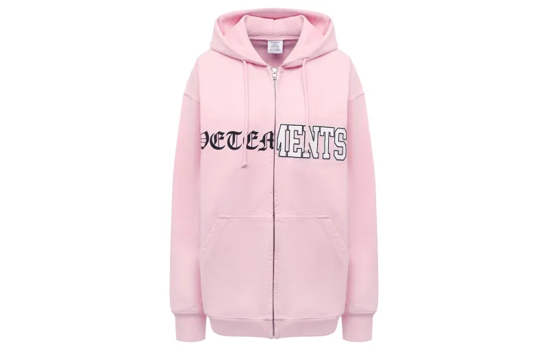 Vetements Vertical Cut Up Logo Zip Up Hoodie 'White'