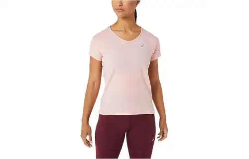 ASICS T Shirts Women's Pink V Neck Moderate Straight Fit