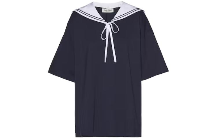 Женская футболка MIU MIU logo SS23 T (сине-белая)