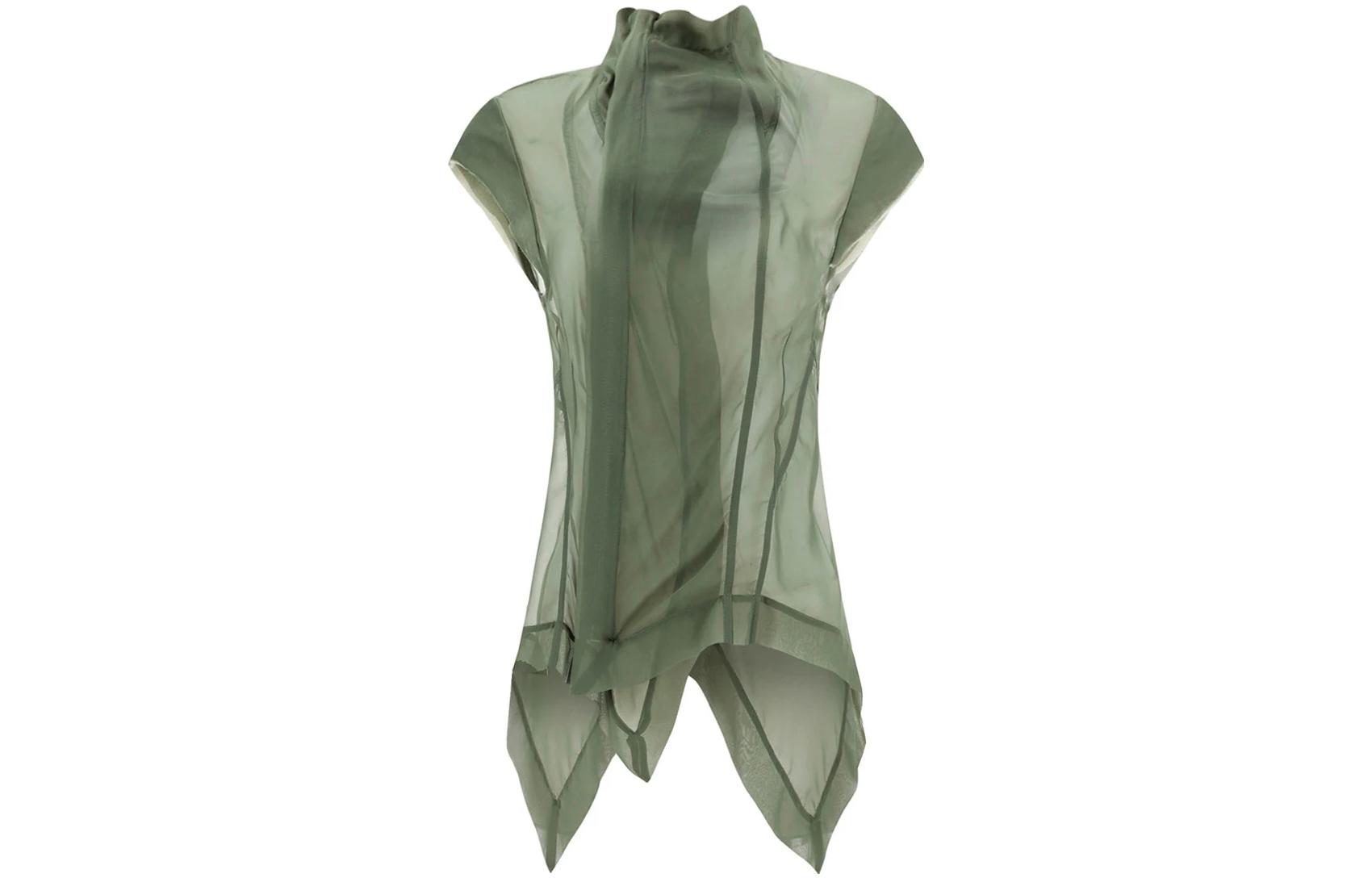 RICK OWENS SS23 solid color hidden zipper short-sleeved T-shirt women's green