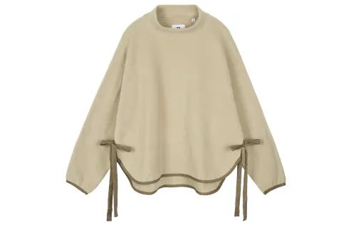 UNIQLO X White Mountaineering Women's Fleece Oversized Mock Neck Pullover Beige