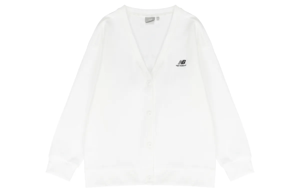 New Balance Knitwear Women's White V-neck Moderate Cardigan