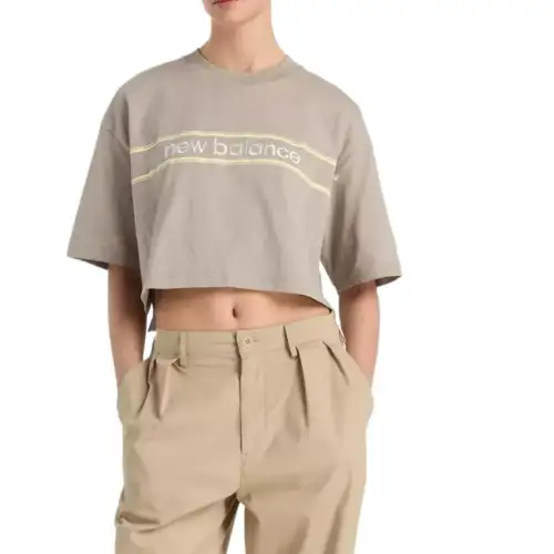 New Balance Athletics Linear Drop Shoulder Sleeve T Shirt Women's Beige