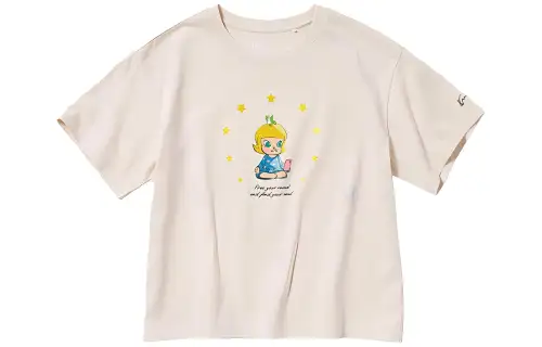 UNIQLO X POP MART POP MART T Shirts Women's Light Beige Crew Neck Thin Straight Fit