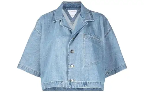 Bottega Veneta Shirts Women's Blue Lapel Moderate Denim