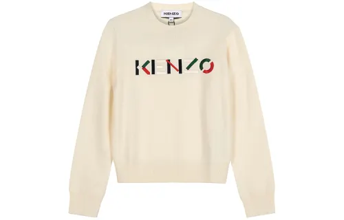 KENZO Letter Logo Knitwear Women's Beige Yellow Crew Neck Moderate Base Layer