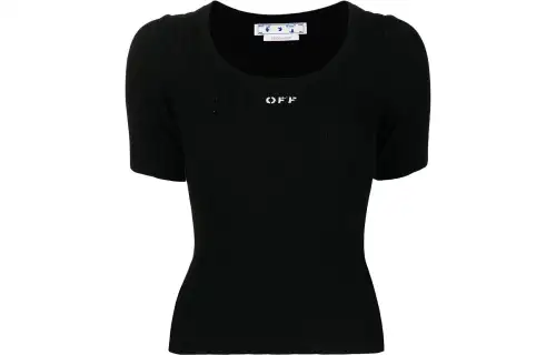 OFF WHITE Off Stamp Rib Scoop Ss Top Black/White