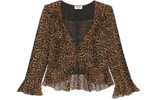 SAINT LAURENT Leopard Printed V-Neck Blouse