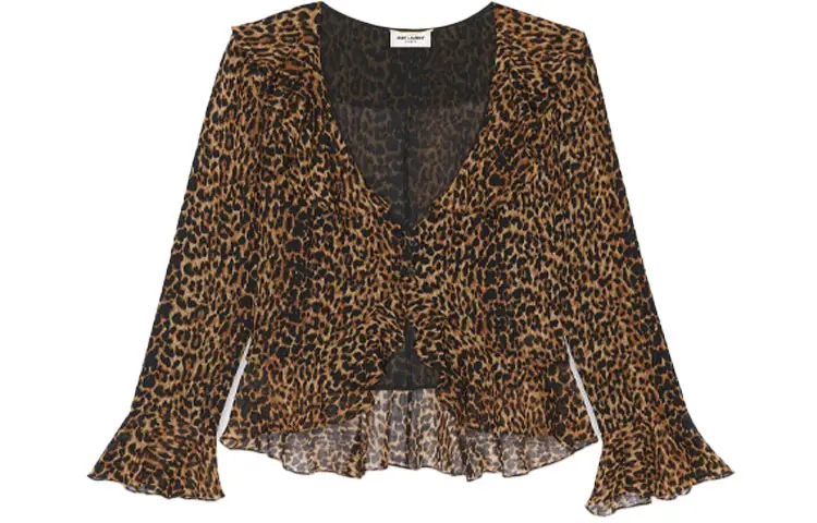 SAINT LAURENT Leopard Printed V-Neck Blouse