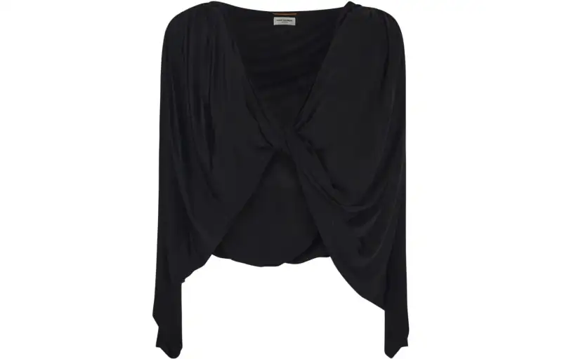 SAINT LAURENT Open-Front Ruched Long-Sleeved Top