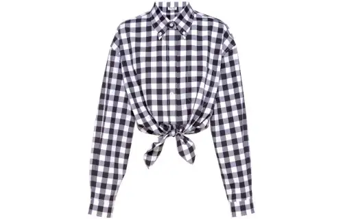 MIU MIU Shirts Women's Black White Plaid Lapel Moderate Shirt