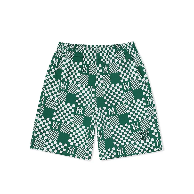 MLB Checkerboard New York Yankees Casual Shorts Unisex Hemp Green