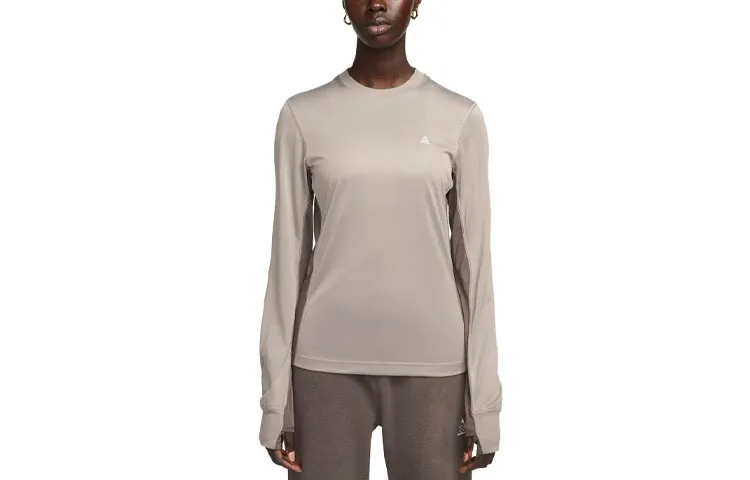 Nike T-Shirts Women's Olive Gray Crew Neck Moderate Straight Fit