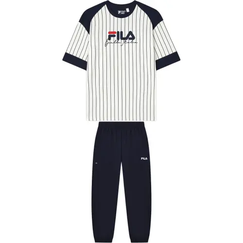FILA Casual Sportswear Men's Cloud White+Legend Blue Crew Neck Moderate