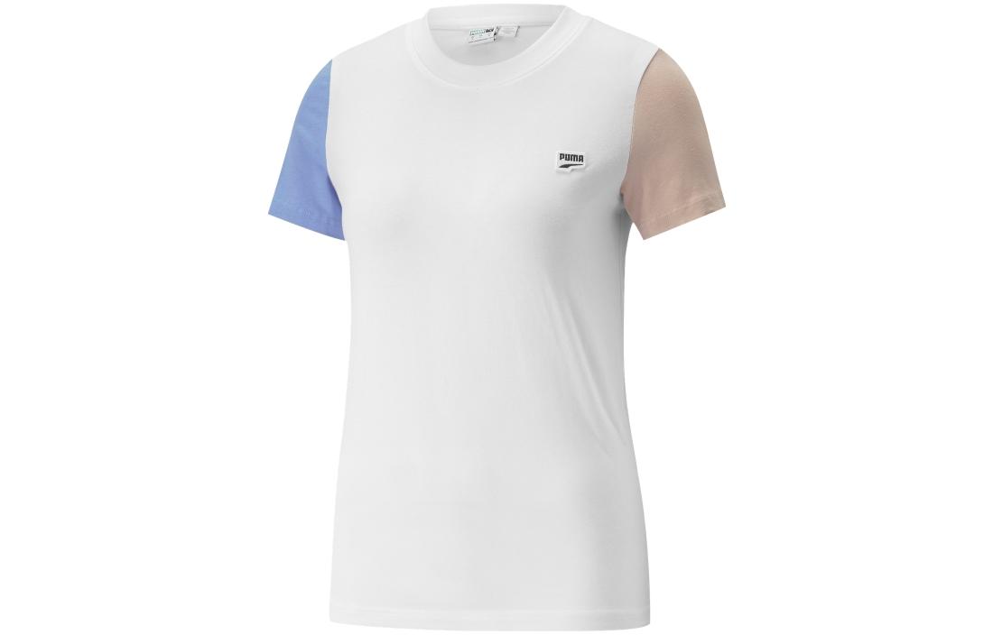 PUMA Downtown T Shirts Women's White Crew Neck Moderate Straight Fit