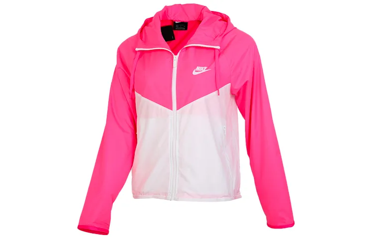 Nike Sport Colorblock Zip-Up Hooded Water-Resistant Jacket White Pink