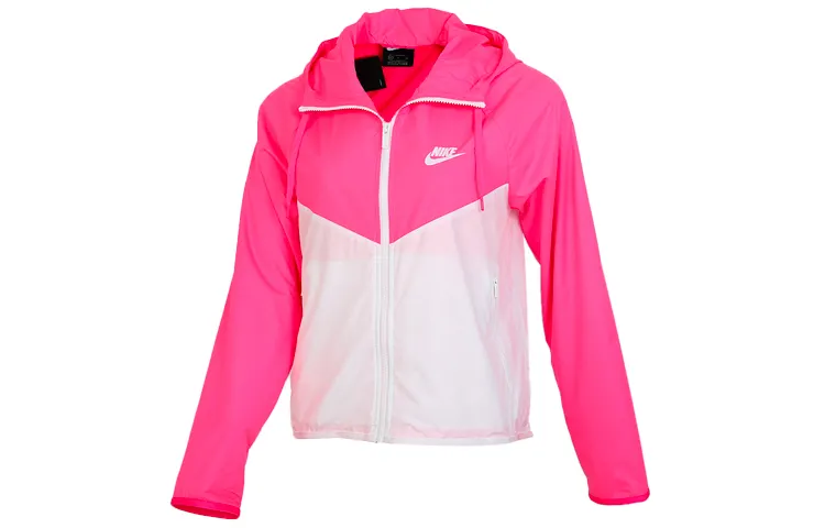 Nike Sport Colorblock Zip-Up Hooded Water-Resistant Jacket White Pink