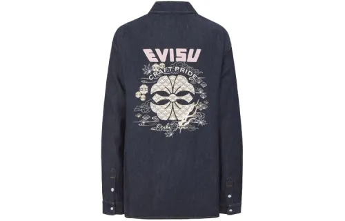 EVISU Shirts Women's Denim Blue Square Collar Moderate Shirt