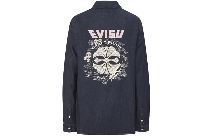 EVISU Shirts Women's Denim Blue Square Collar Moderate Shirt
