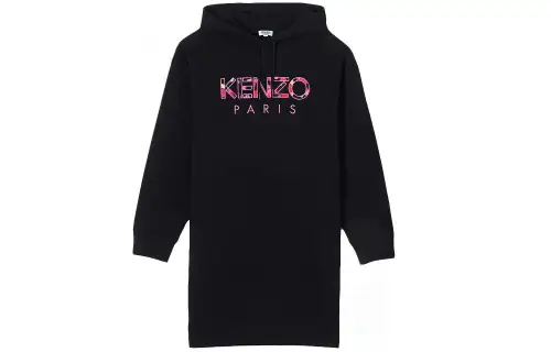 KENZO Letter Logo Sweatshirts Women's Black Hooded Moderate Heavyweight