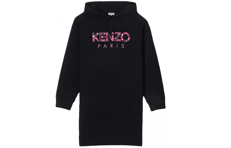 KENZO Letter Logo Sweatshirts Women's Black Hooded Moderate Heavyweight