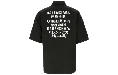 Balenciaga Languages Short Sleeve Button Down Shirt 'Black'