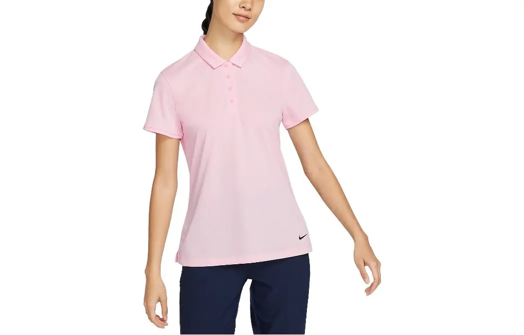 Nike T-Shirts Women's Pink Polo Collar Moderate Straight Fit