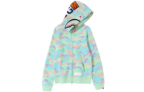 A BATHING APE Shark Series Sweatshirts Women's Green Hooded Moderate Cardigan