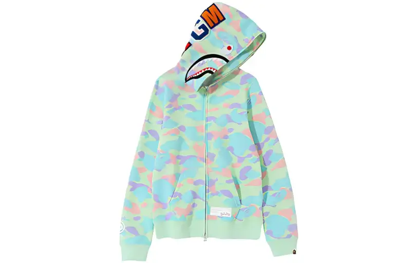 A BATHING APE Shark Series Sweatshirts Women's Green Hooded Moderate Cardigan