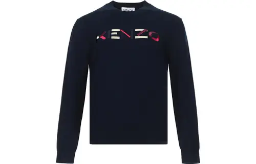 KENZO Letter Logo Knitwear Women's Navy Crew Neck Moderate Base Layer
