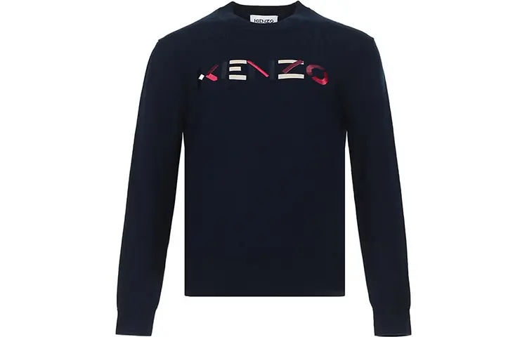 KENZO Letter Logo Knitwear Women's Navy Crew Neck Moderate Base Layer