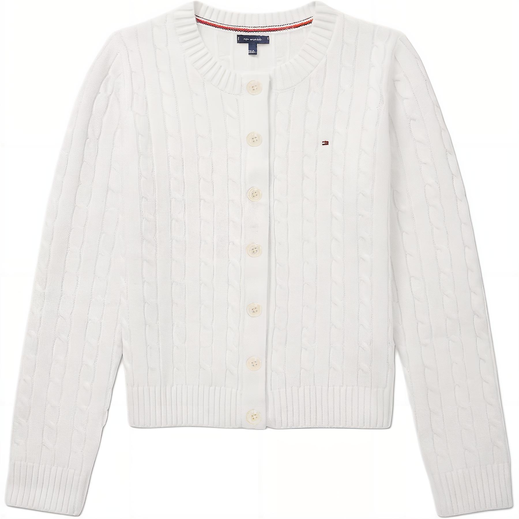 Tommy Hilfiger Американский стиль кампуса плюща винтаж для отдыха Твердый цвет круглый воротник Крутить кардиган длинный рукав демисезонный трикотажный Рубашка женский