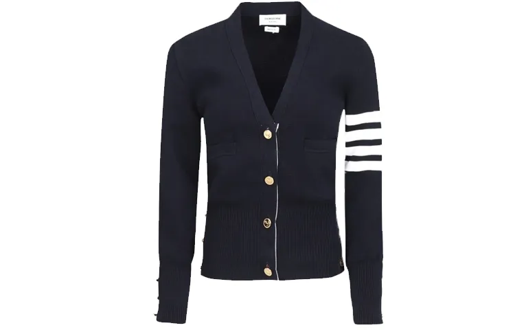 Thom Browne V-neck four-bar-stripe cardigan