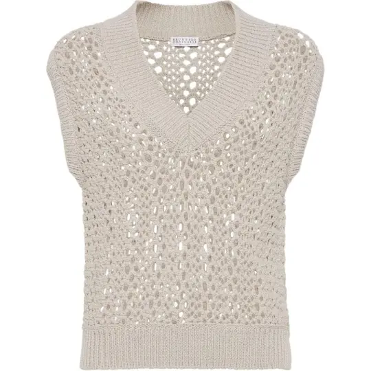 Brunello Cucinelli sleeveless open-knit top