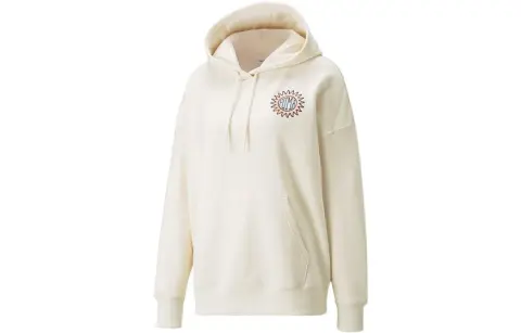 PUMA Downtown Sweatshirts Women's Cotton-Linen Blend In Natural Color Hooded Moderate Straight Fit