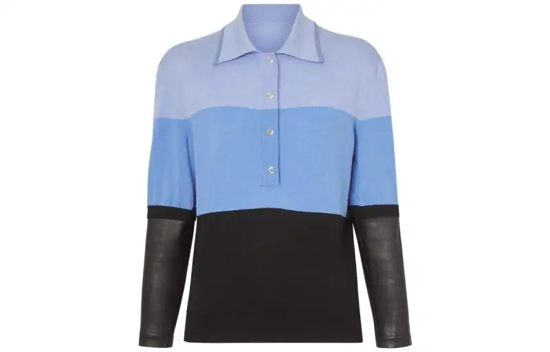 Burberry Long sleeve Leather Detail Polo Shirt