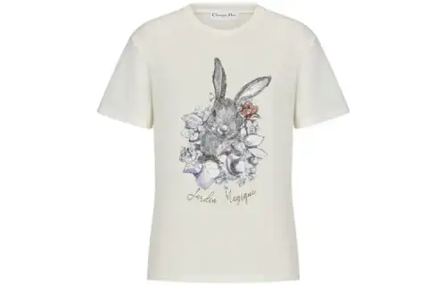 DIOR T Shirts Women's Ecru Crew Neck Moderate Straight Fit