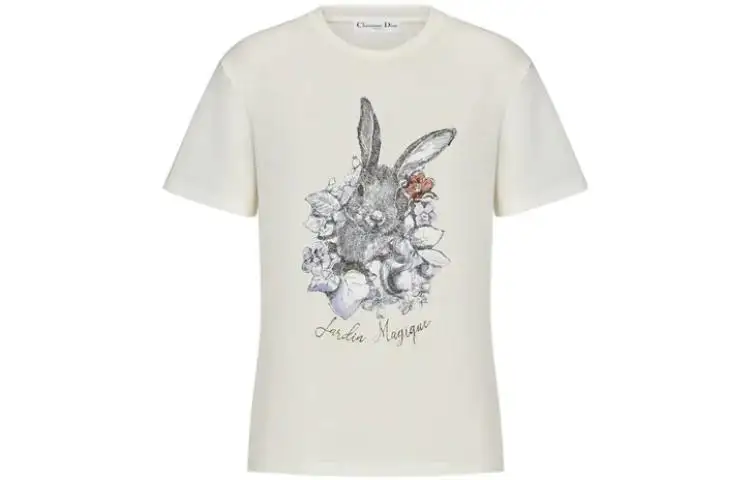 DIOR T Shirts Women's Ecru Crew Neck Moderate Straight Fit