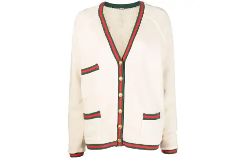 【Previous Season】Web-stripe trim cotton cardigan