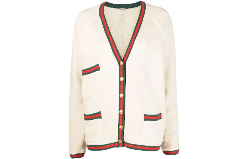 【Previous Season】Web-stripe trim cotton cardigan
