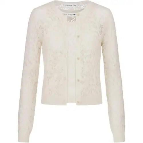 DIOR Twinset Ecru Mohair And Alpaca Blend Lace Knitwear Women's Beige