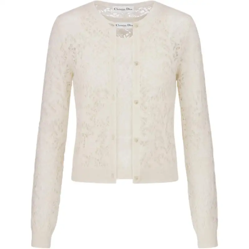 DIOR Twinset Ecru Mohair And Alpaca Blend Lace Knitwear Women's Beige
