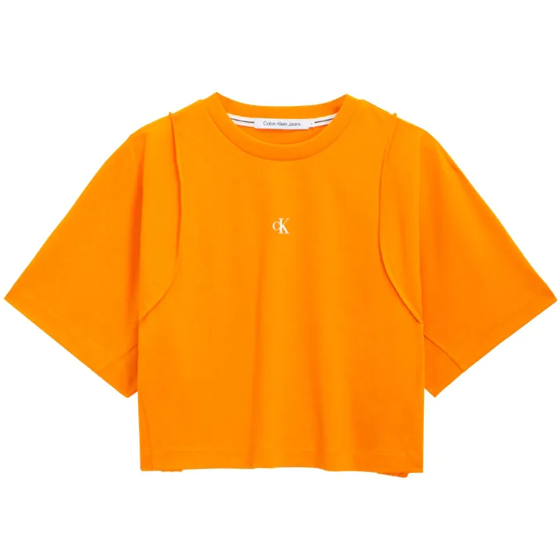 Calvin Klein T-Shirts Women's Orange Crew Neck Moderate Straight Fit